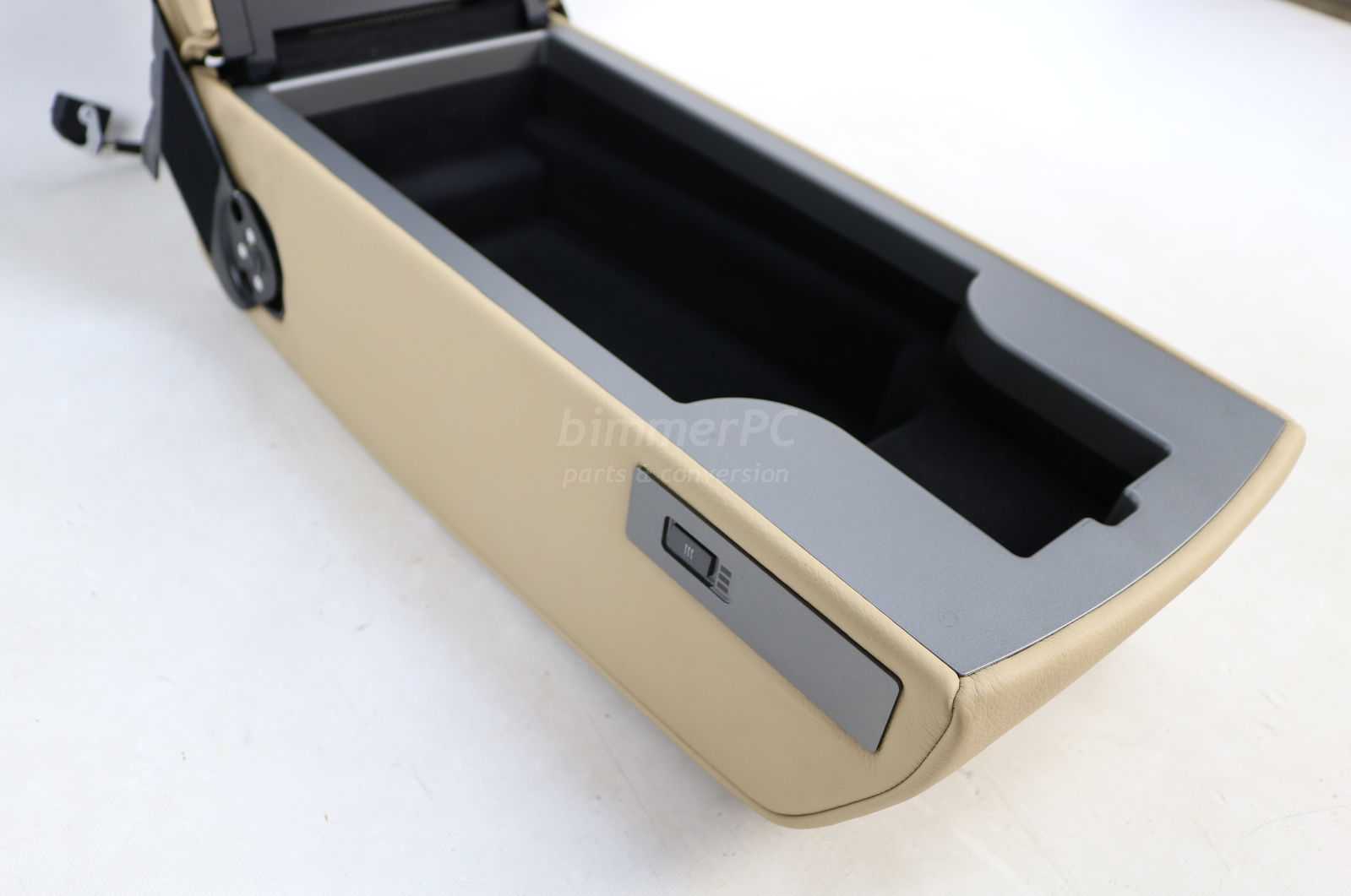 Picture of BMW 52206962974 Nasca Beige Tan Rear Seat Center Console Armrest Storage Compartment w Heat E65 E66 for sale