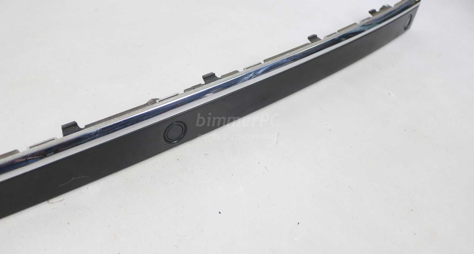 Picture of BMW 51127043365 Rear Center Bumper Chrome Plastic Trim Impact Strip Moulding w PDC E65 E66 Early for sale